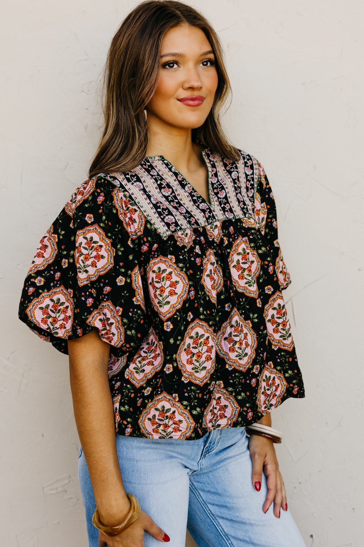 The Courtney Mix Print Woven Top