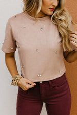 The Quinlan Faux Suede Jewel Top
