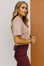 The Quinlan Faux Suede Jewel Top
