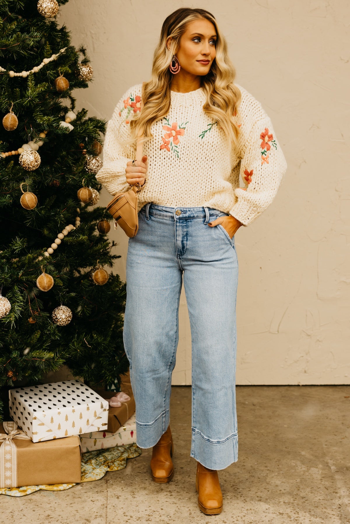 The Maria Floral Embroidered Chunky Knit Sweater