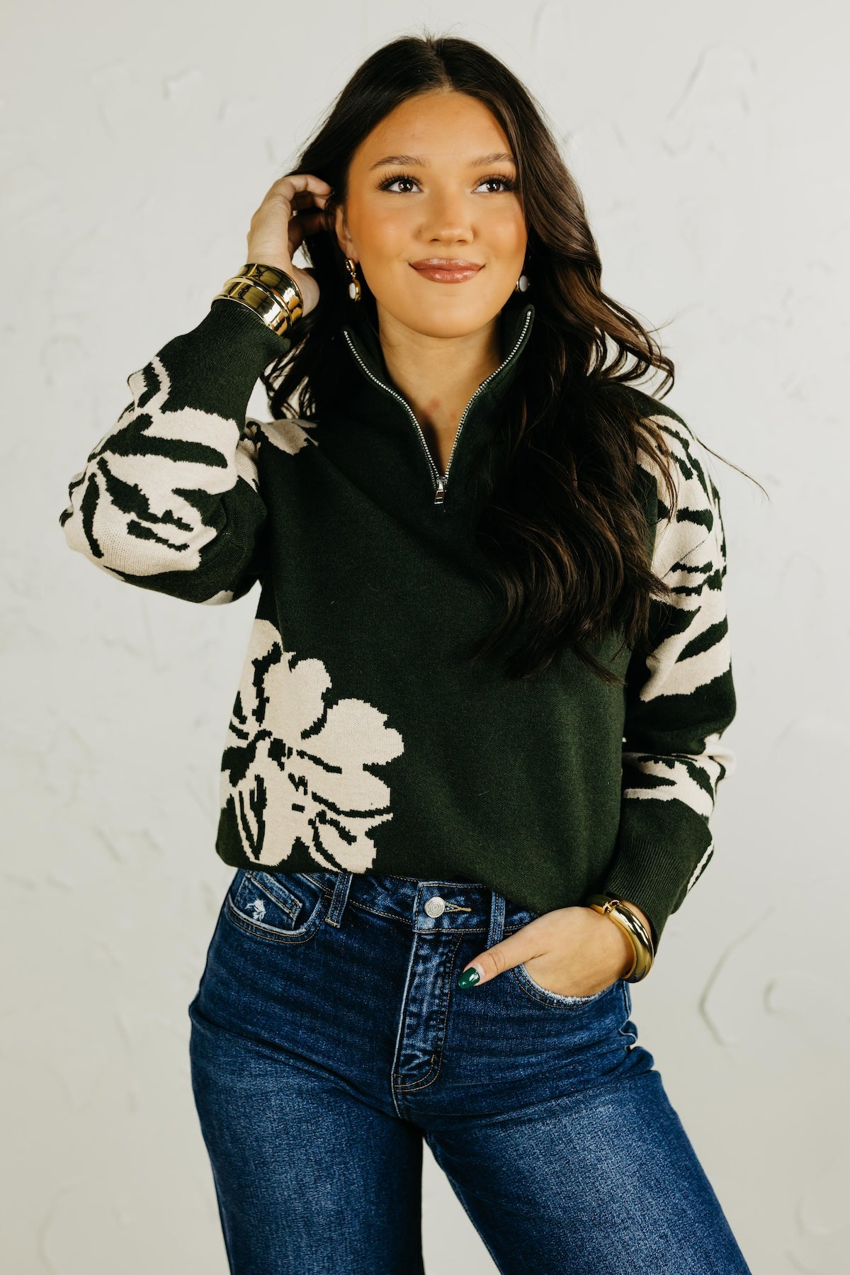 The Annabel Floral Zip Sweater