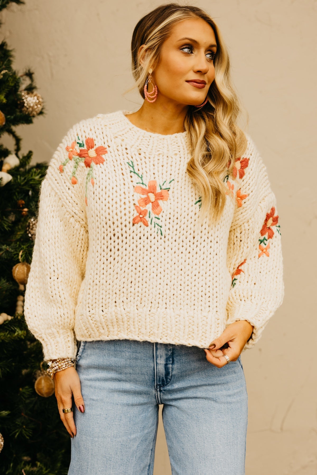 The Maria Floral Embroidered Chunky Knit Sweater