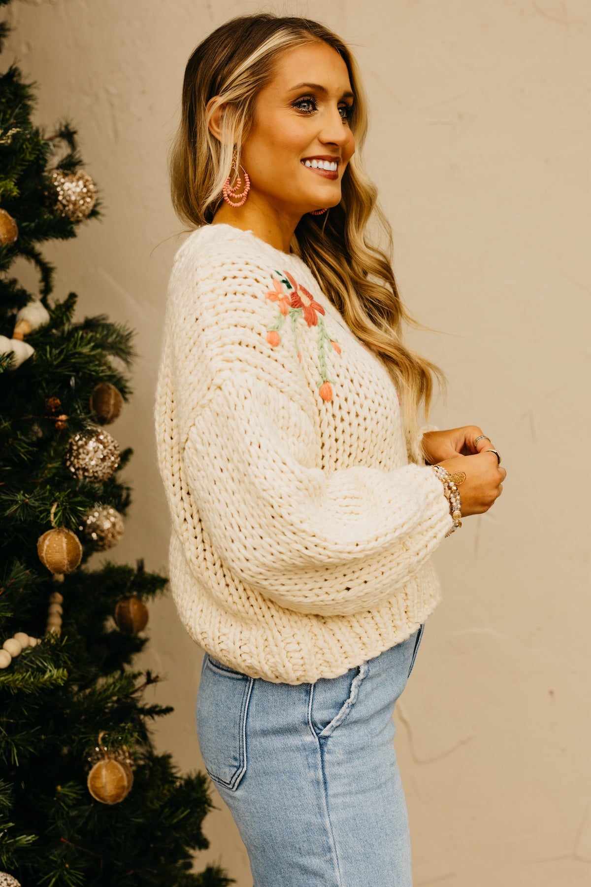The Maria Floral Embroidered Chunky Knit Sweater