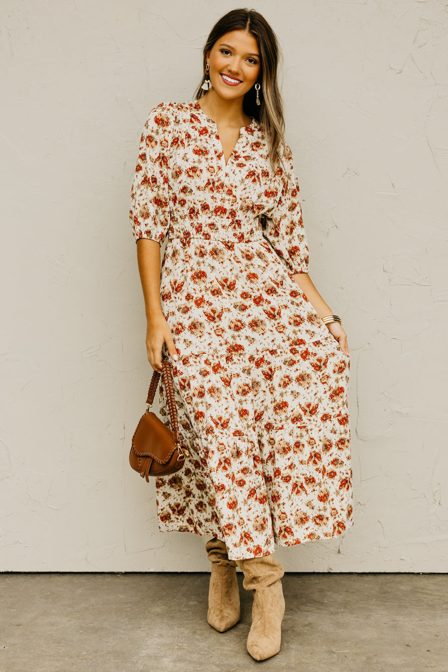 The Ellie Floral Smock Waist Midi Dress