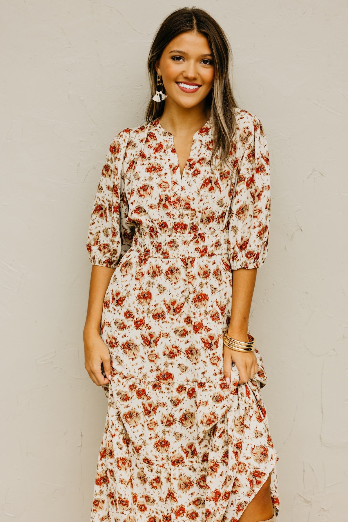 The Ellie Floral Smock Waist Midi Dress