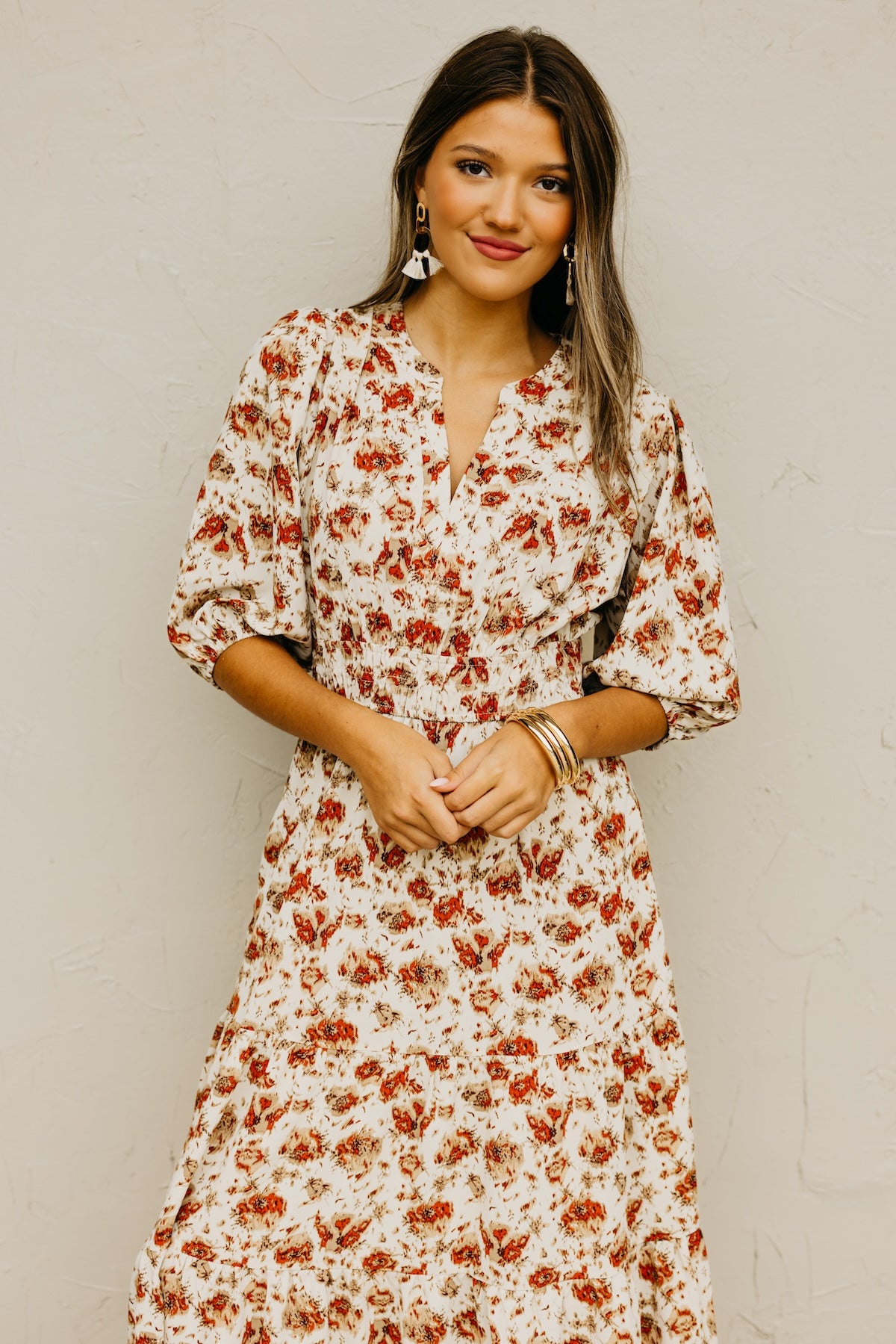 The Ellie Floral Smock Waist Midi Dress