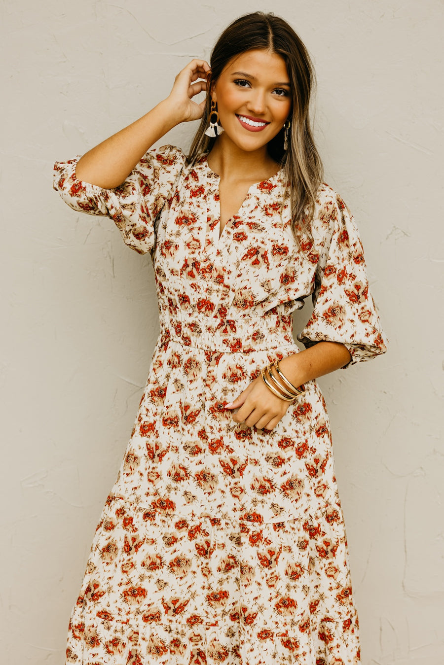 The Ellie Floral Smock Waist Midi Dress