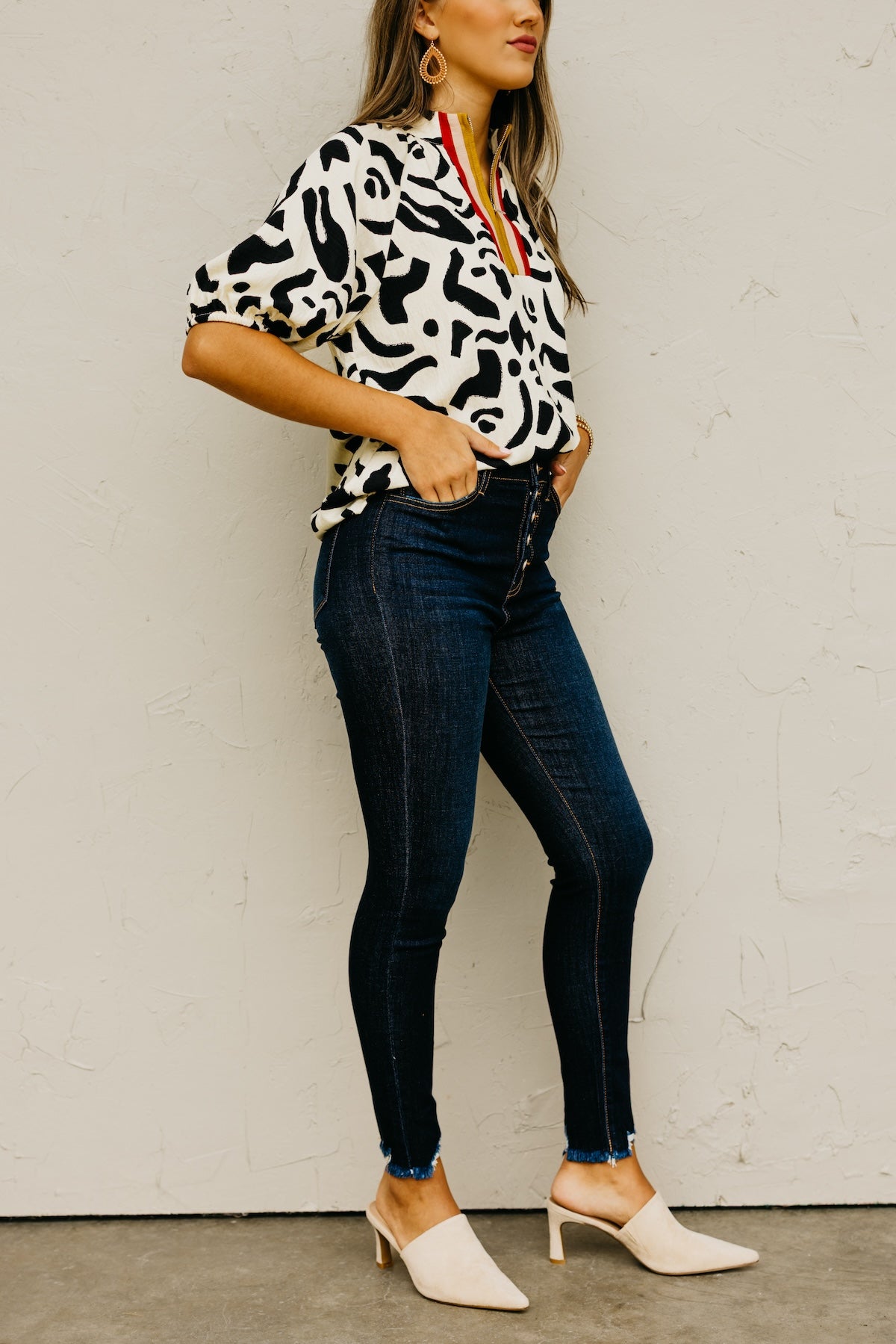 Kan Can 11 inch Button Front Dark Skinny Denim | MOD Boutique
