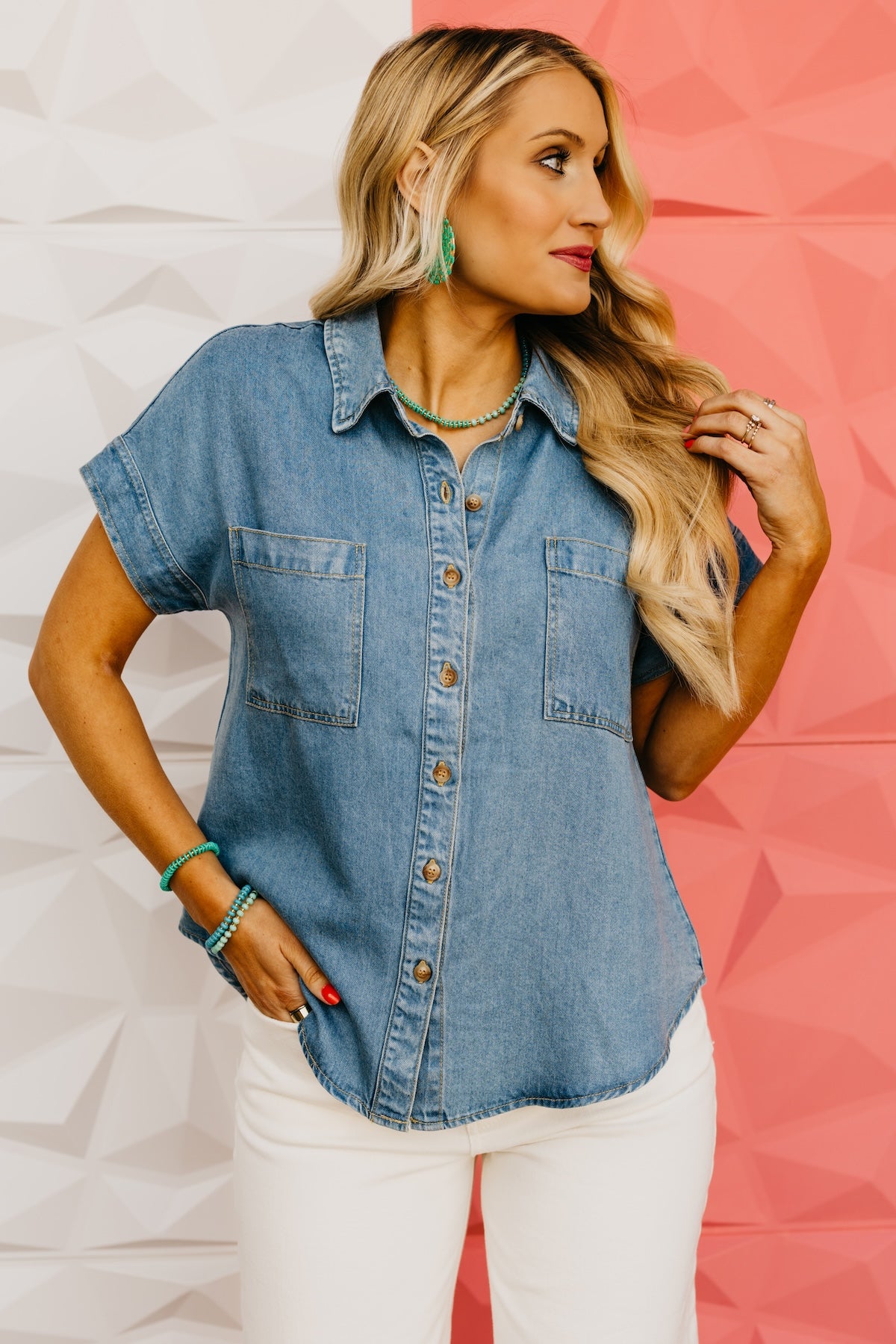 The Aurora Button-Front Chambray Top