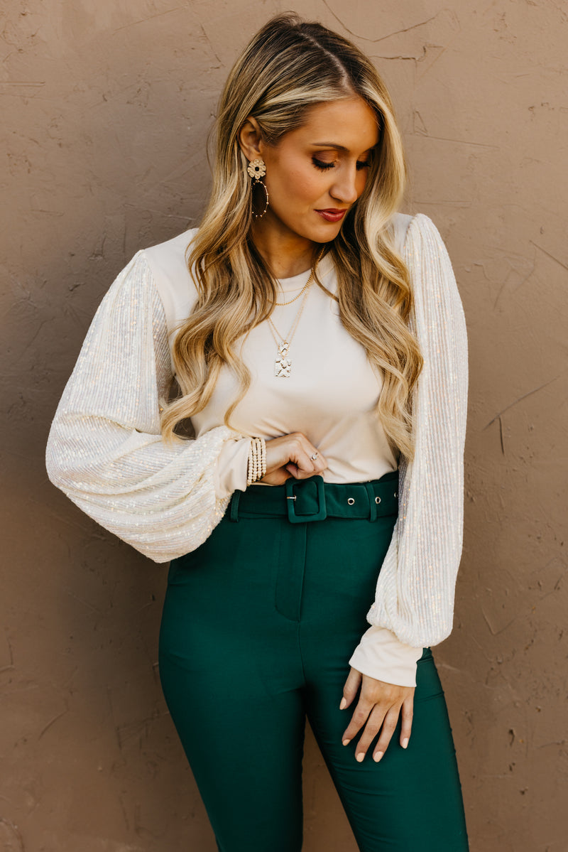 The Reina Sequin Balloon Sleeve Top