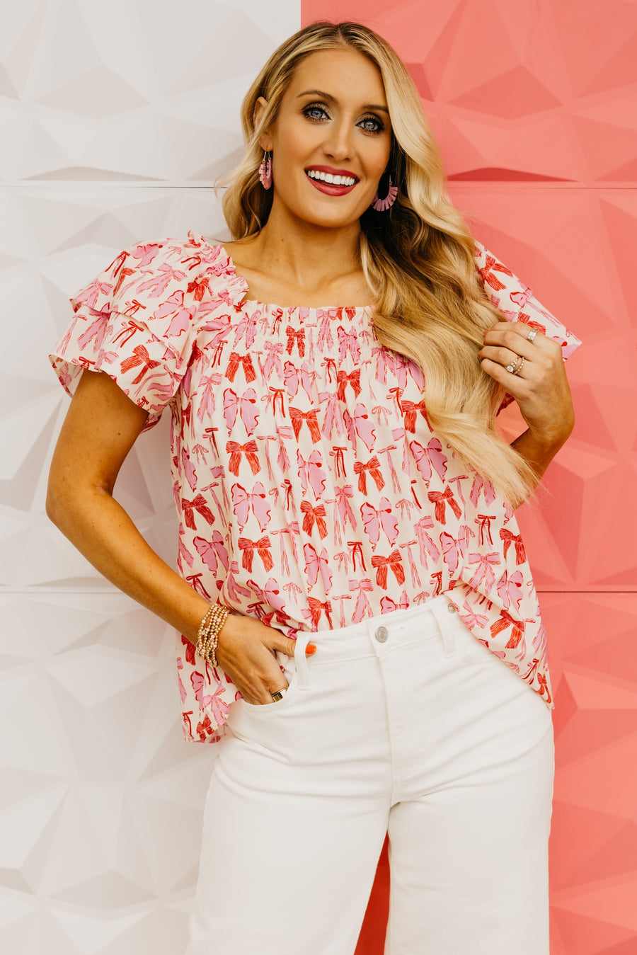 The Desiree Ruffle Sleeve Bow Top