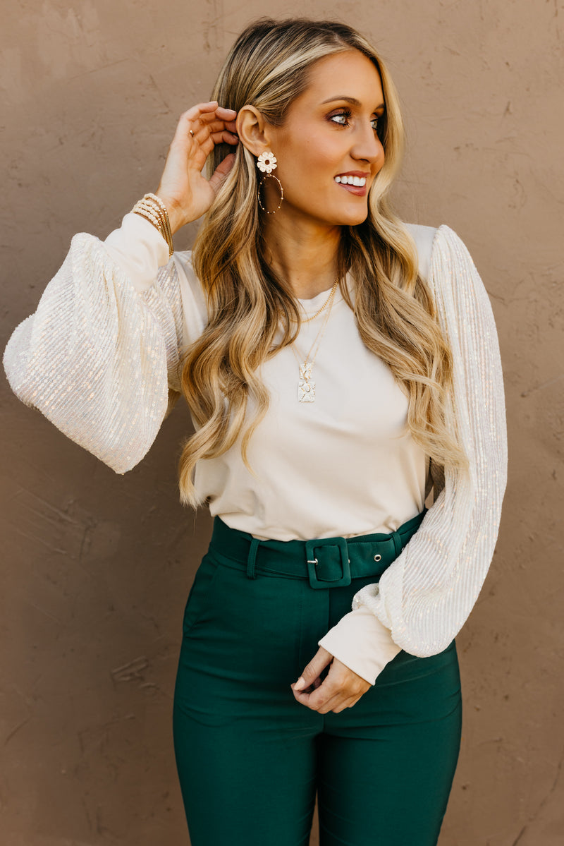 The Reina Sequin Balloon Sleeve Top
