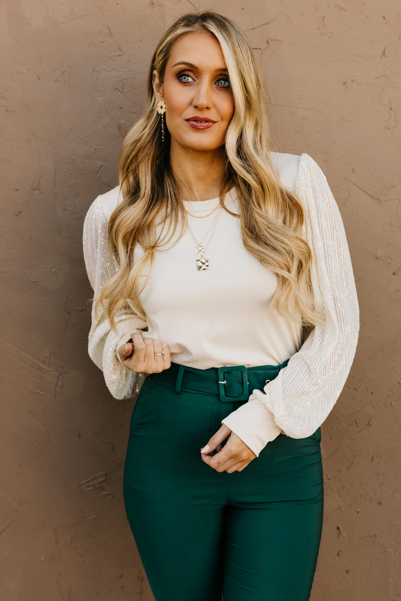 The Reina Sequin Balloon Sleeve Top