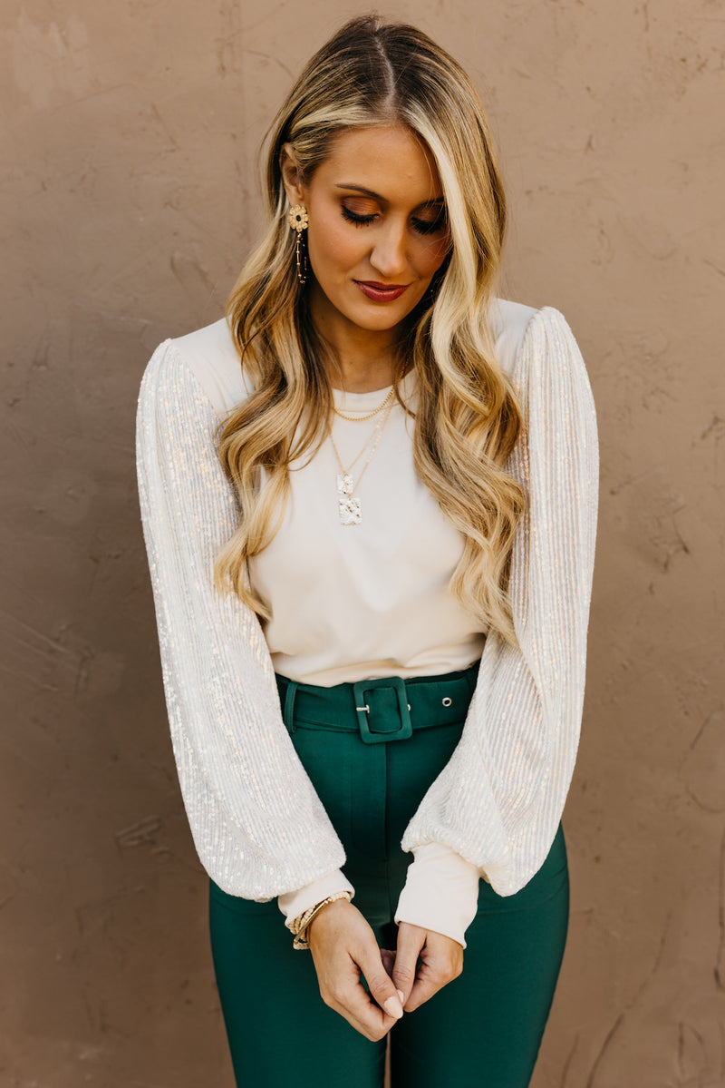 The Reina Sequin Balloon Sleeve Top