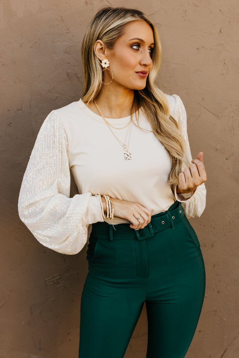 The Reina Sequin Balloon Sleeve Top