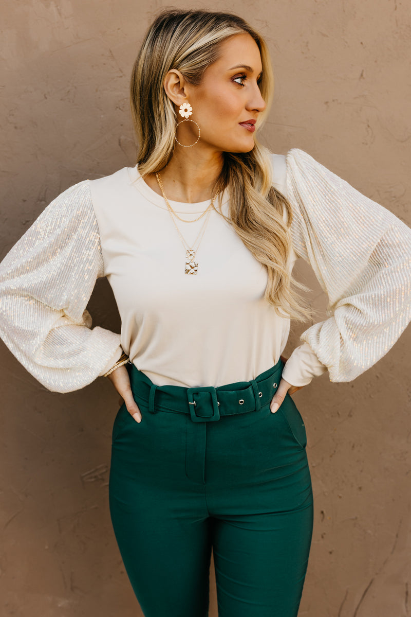 The Reina Sequin Balloon Sleeve Top