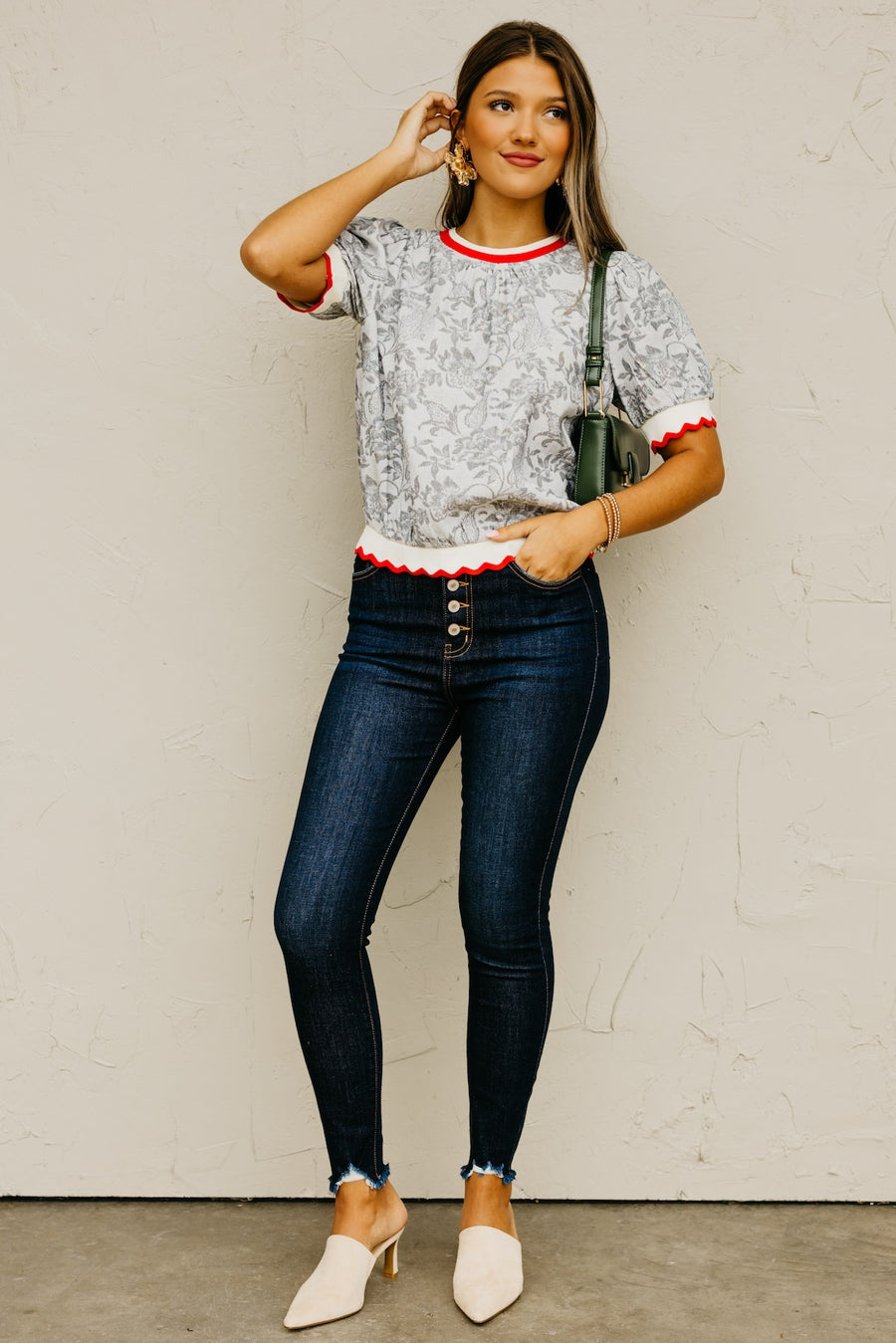 The Douglas Floral Scallop Hem Contrast Top