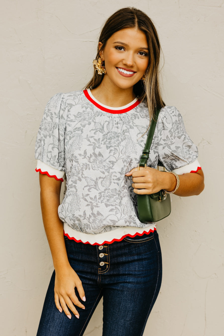 The Douglas Floral Scallop Hem Contrast Top