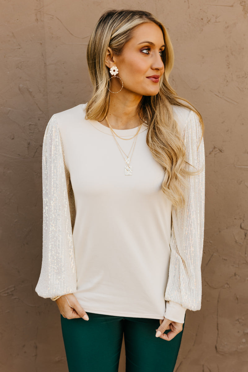 The Reina Sequin Balloon Sleeve Top