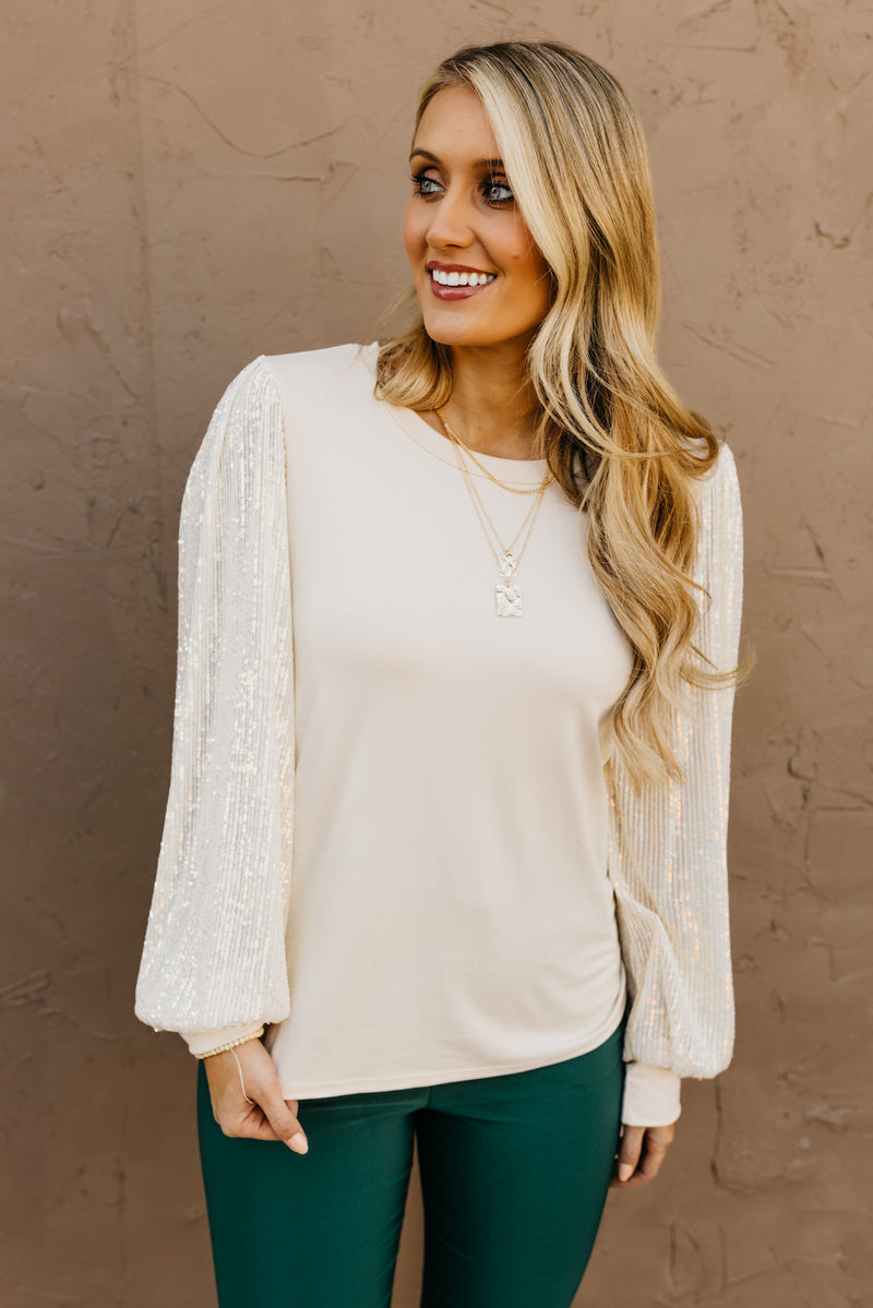 The Reina Sequin Balloon Sleeve Top