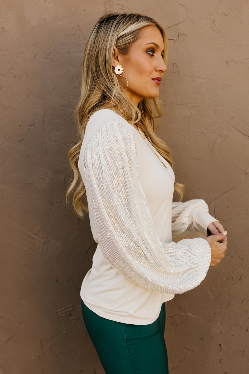 The Reina Sequin Balloon Sleeve Top