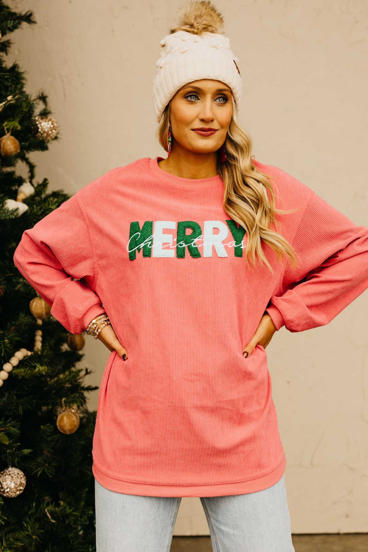 The Merry Christmas Embroidered Corded Sweatshirt