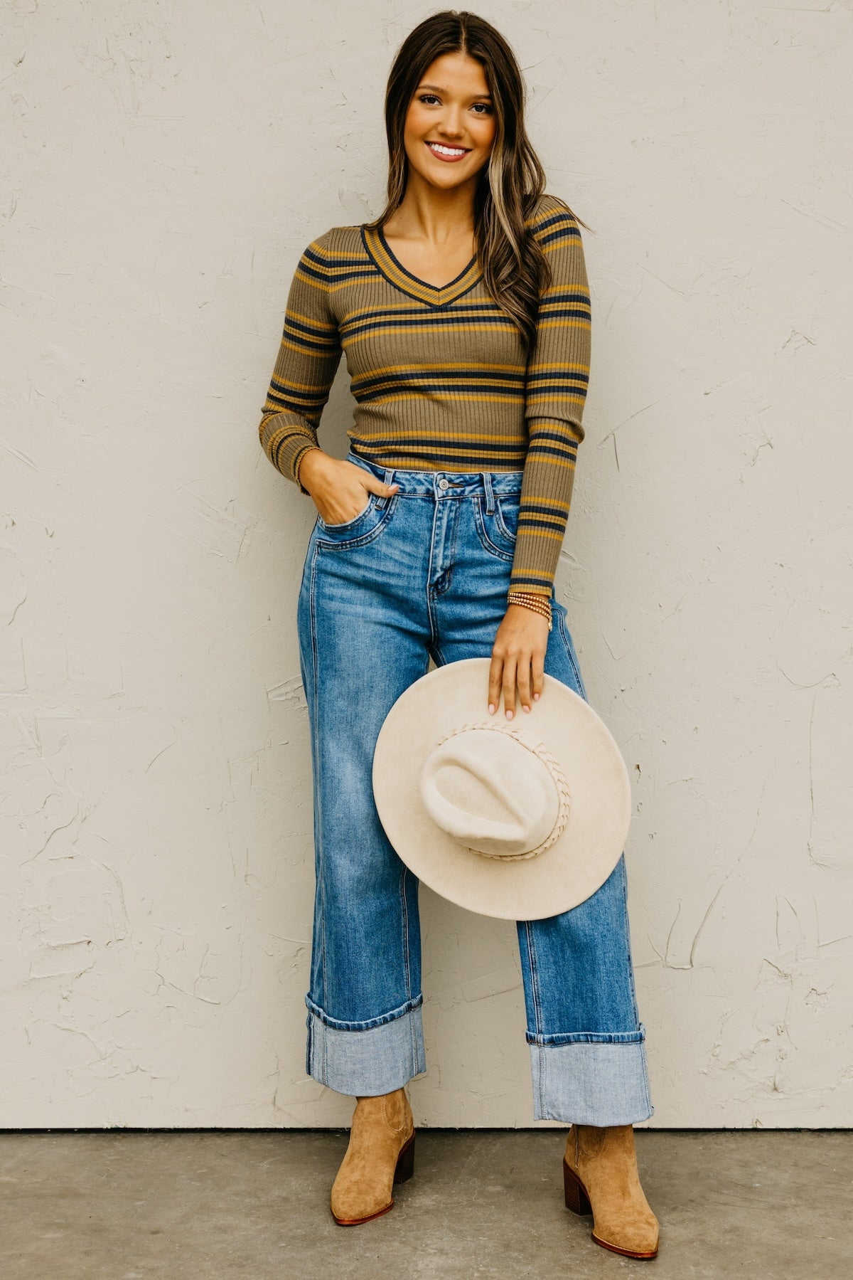 The Sloan Ribbed Stripe Knit Sweater Top
