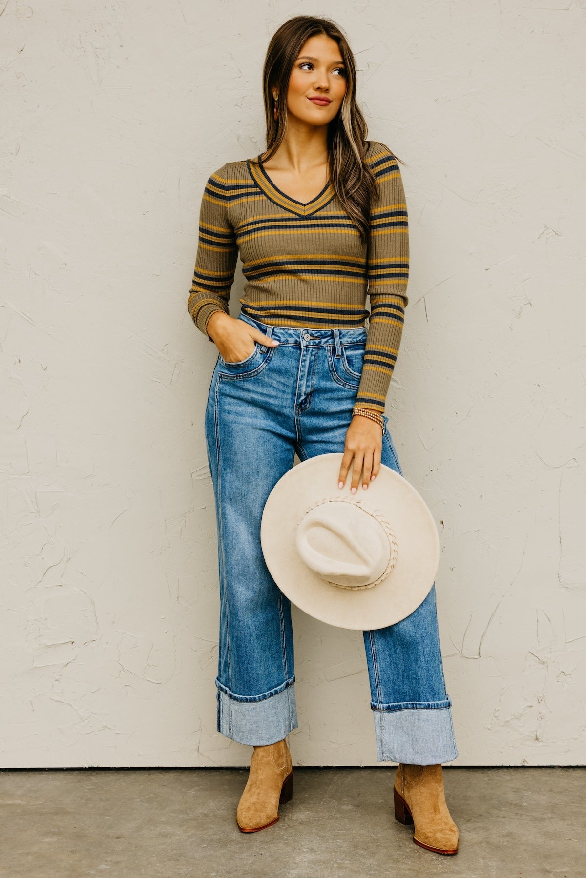 The Sloan Ribbed Stripe Knit Sweater Top