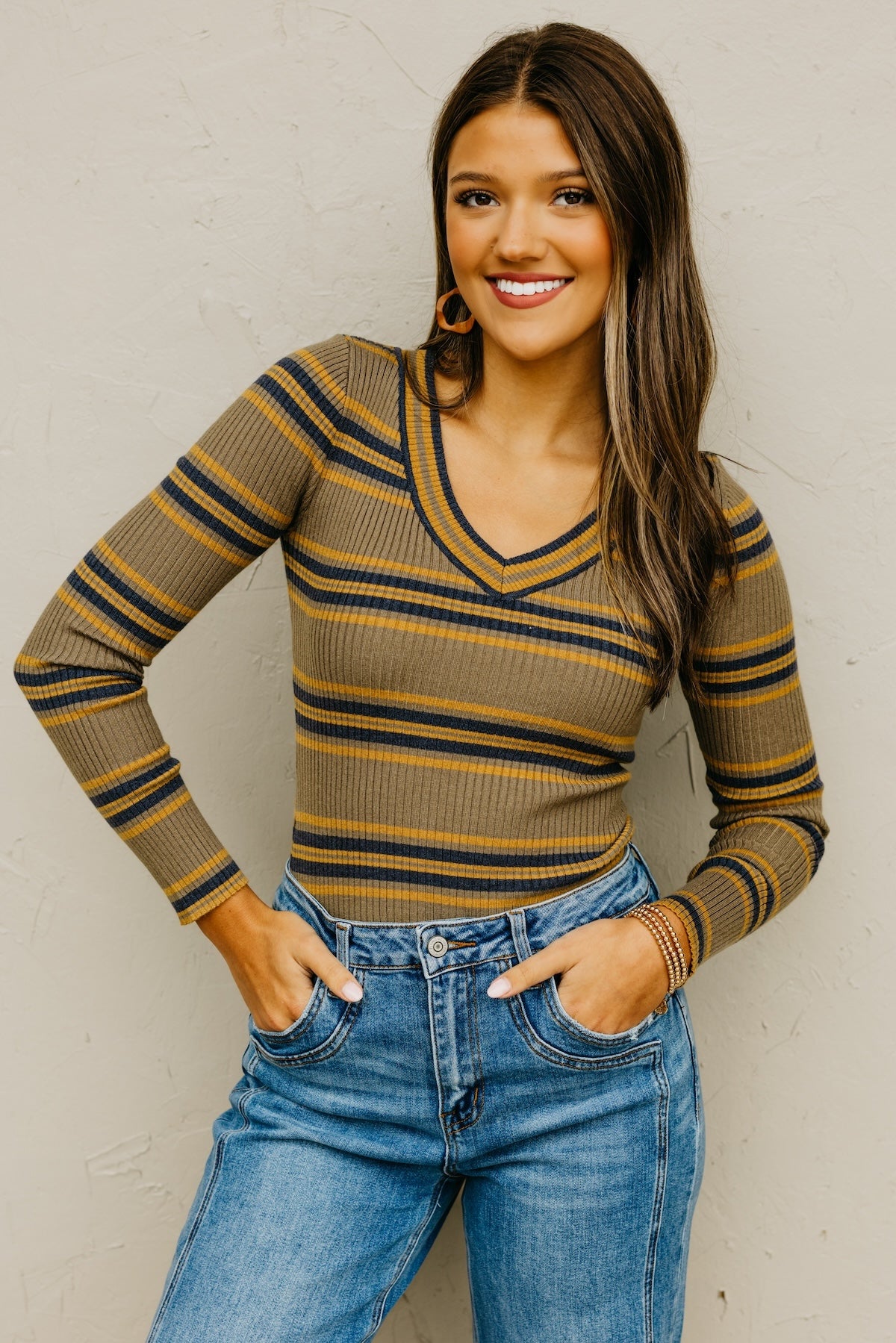 The Sloan Ribbed Stripe Knit Sweater Top