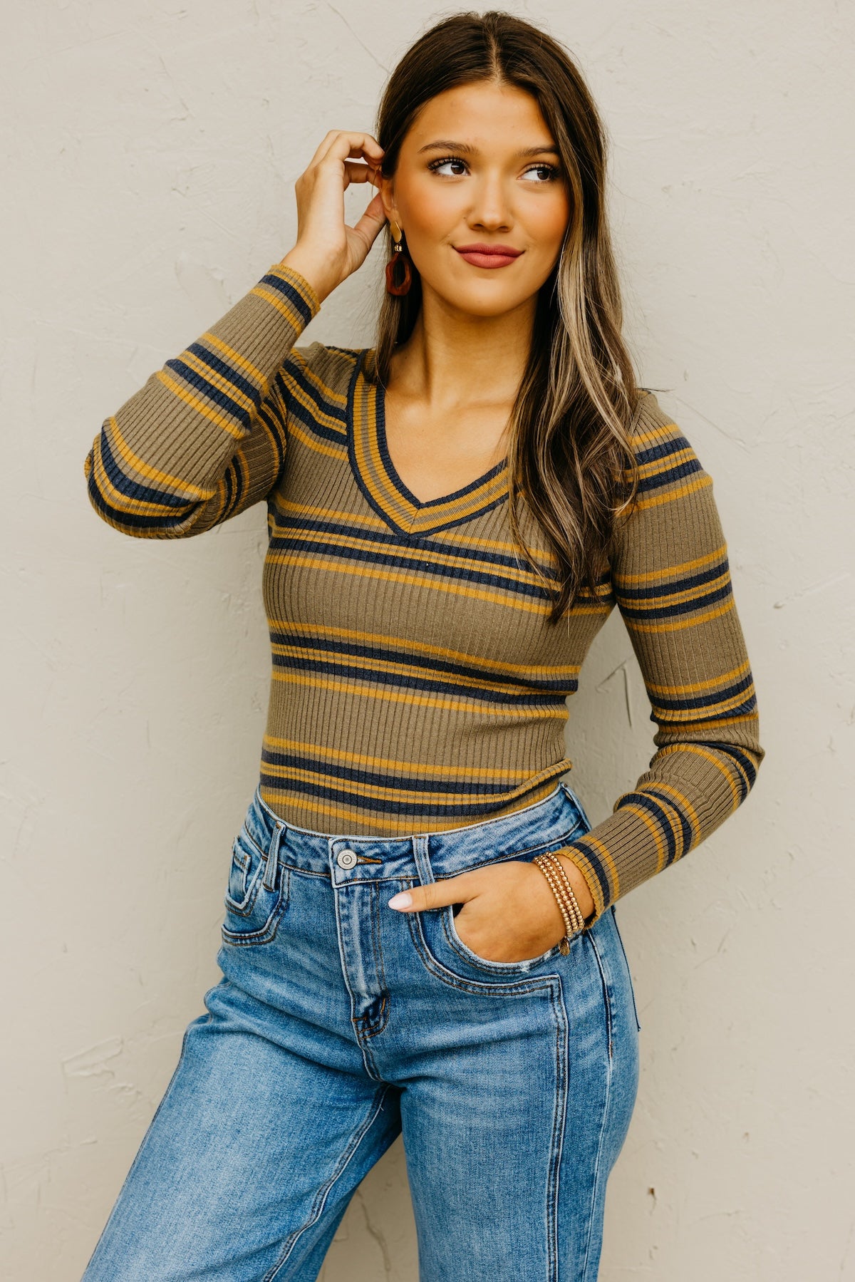 The Sloan Ribbed Stripe Knit Sweater Top