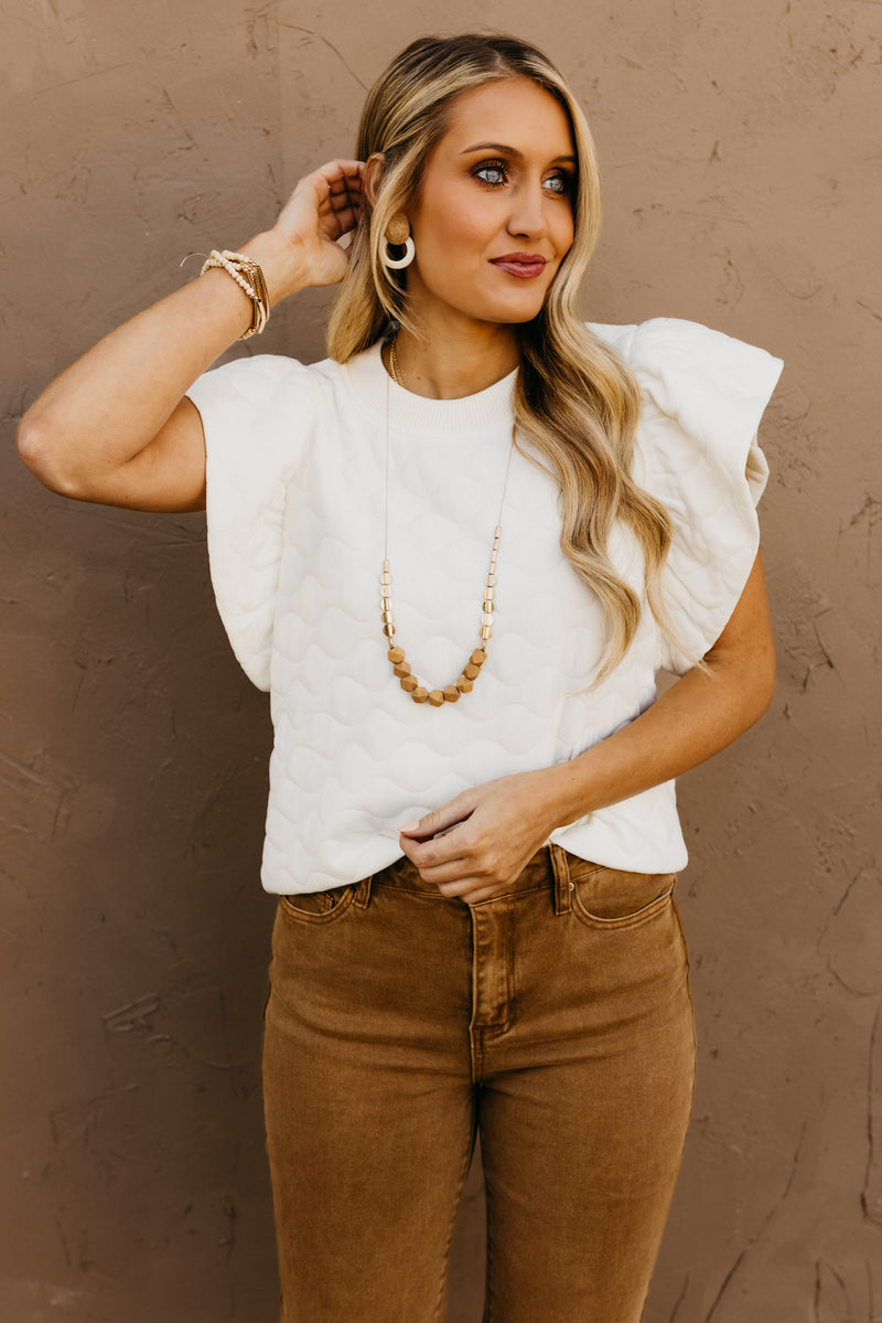 The Dylan Quilted Flutter Sleeve Knit Top