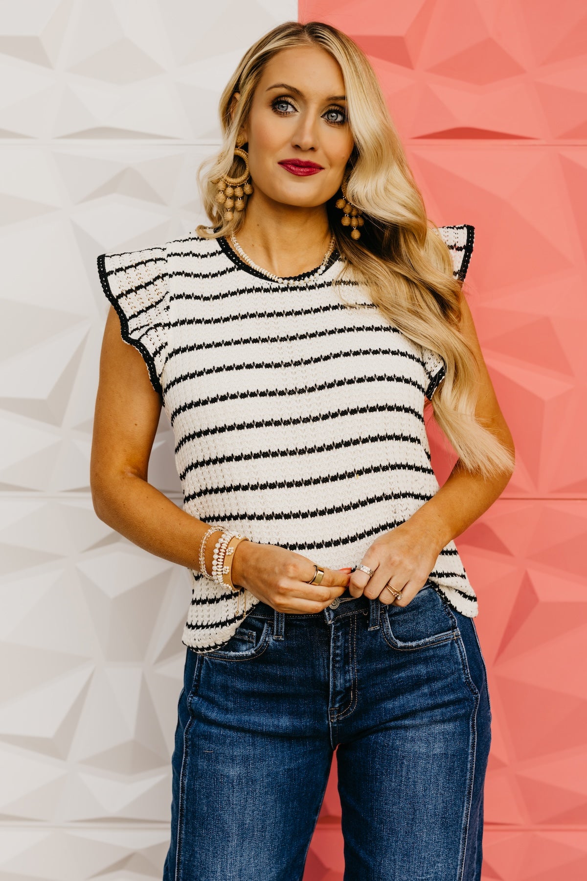 The Scottie Flutter Sleeve Stripe Top