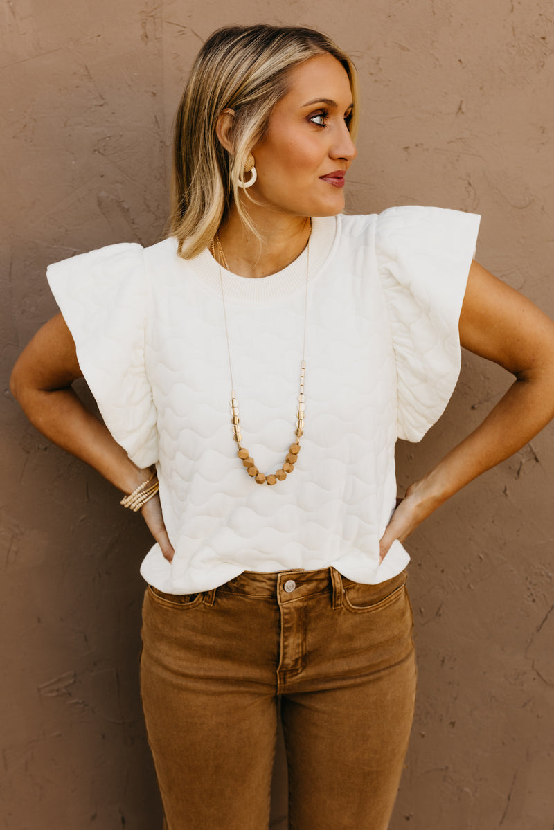 The Dylan Quilted Flutter Sleeve Knit Top