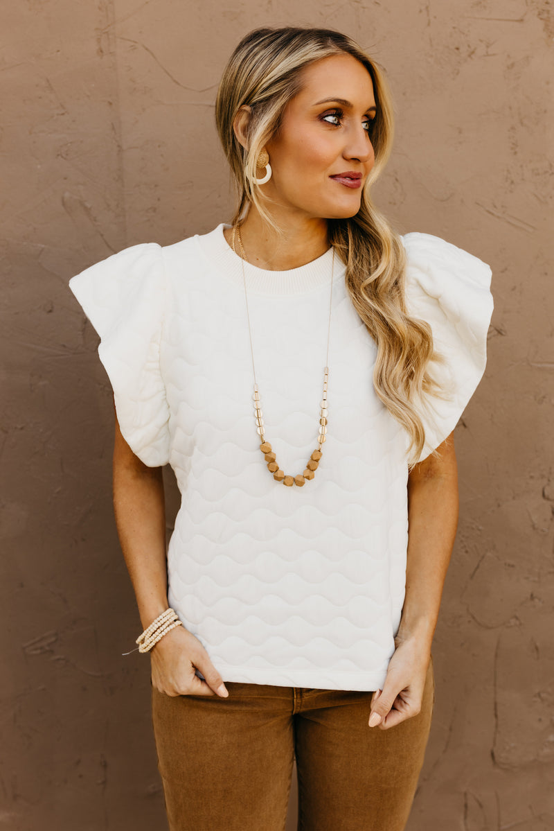 The Dylan Quilted Flutter Sleeve Knit Top