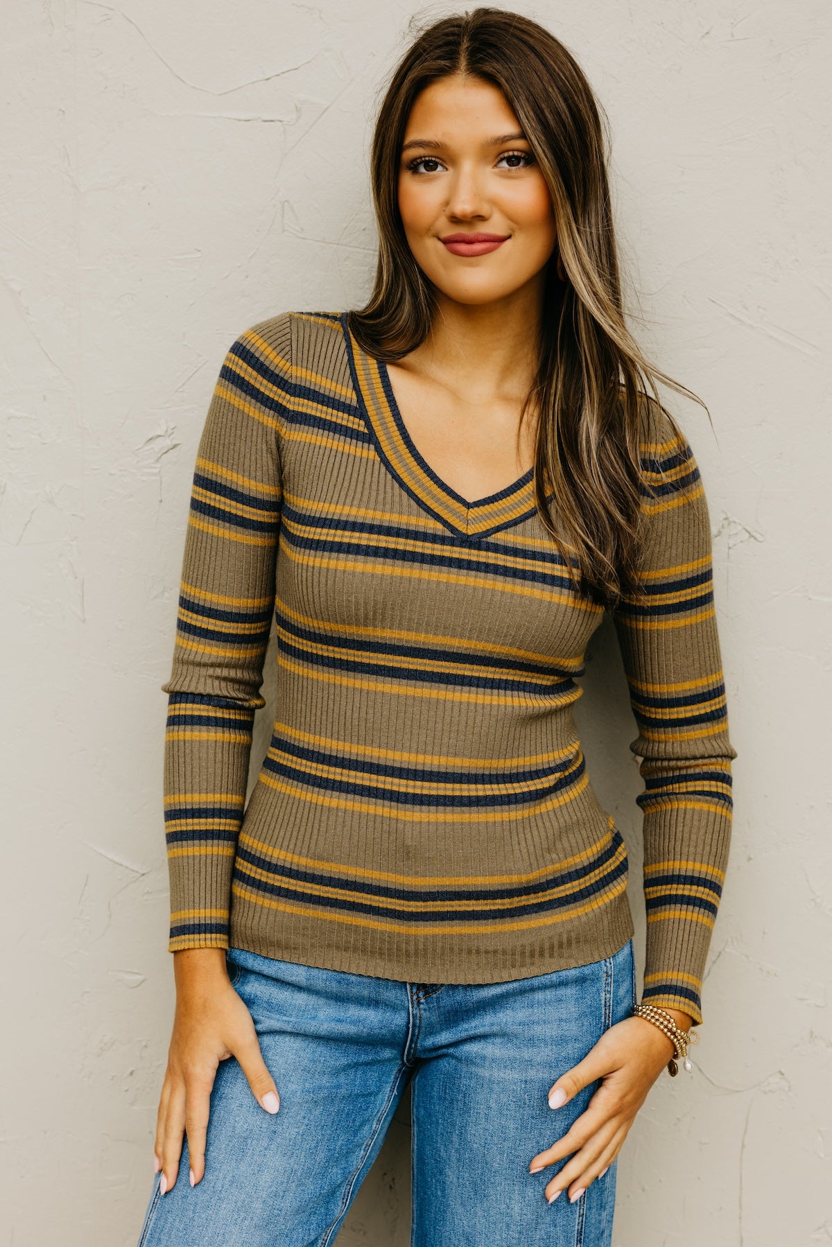 The Sloan Ribbed Stripe Knit Sweater Top