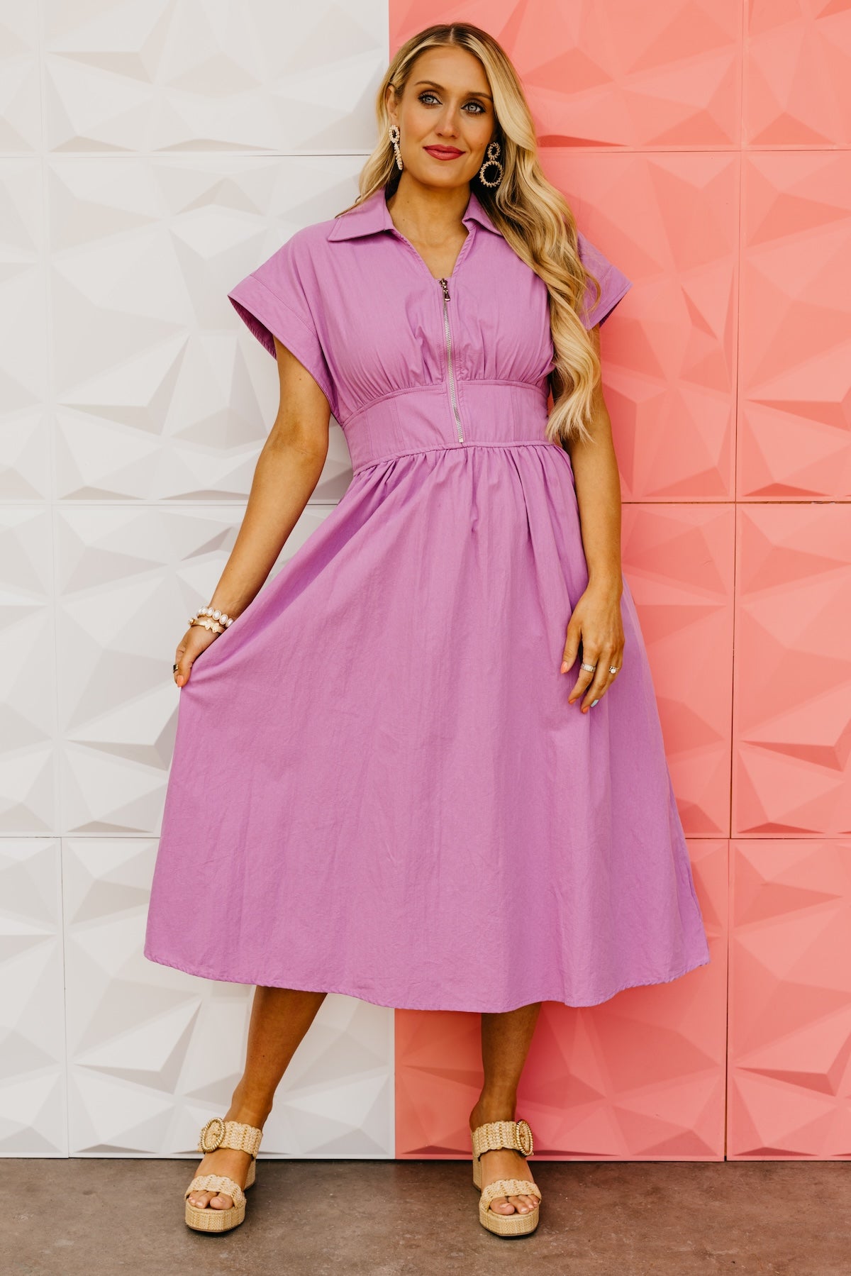 The Lindsey Woven Zipper Midi Dress