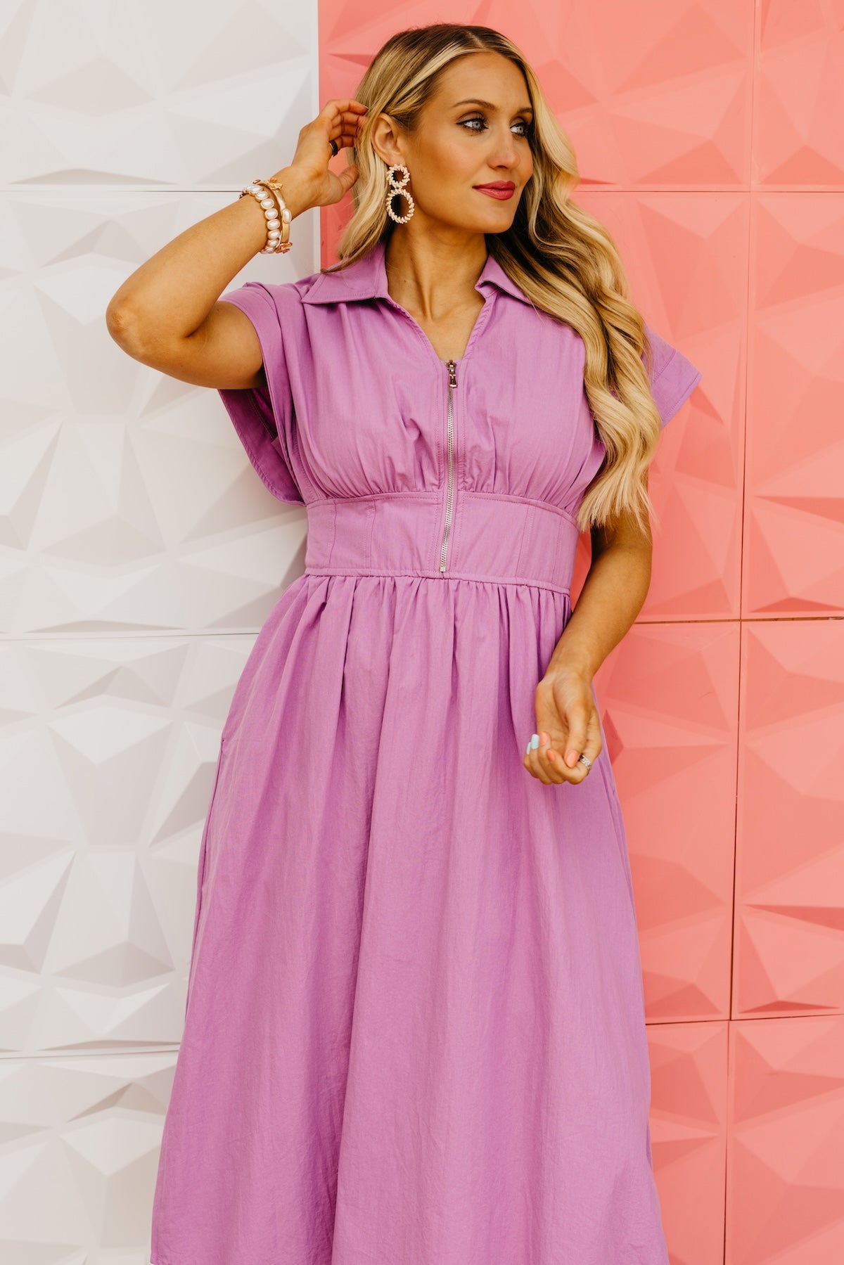 The Lindsey Woven Zipper Midi Dress