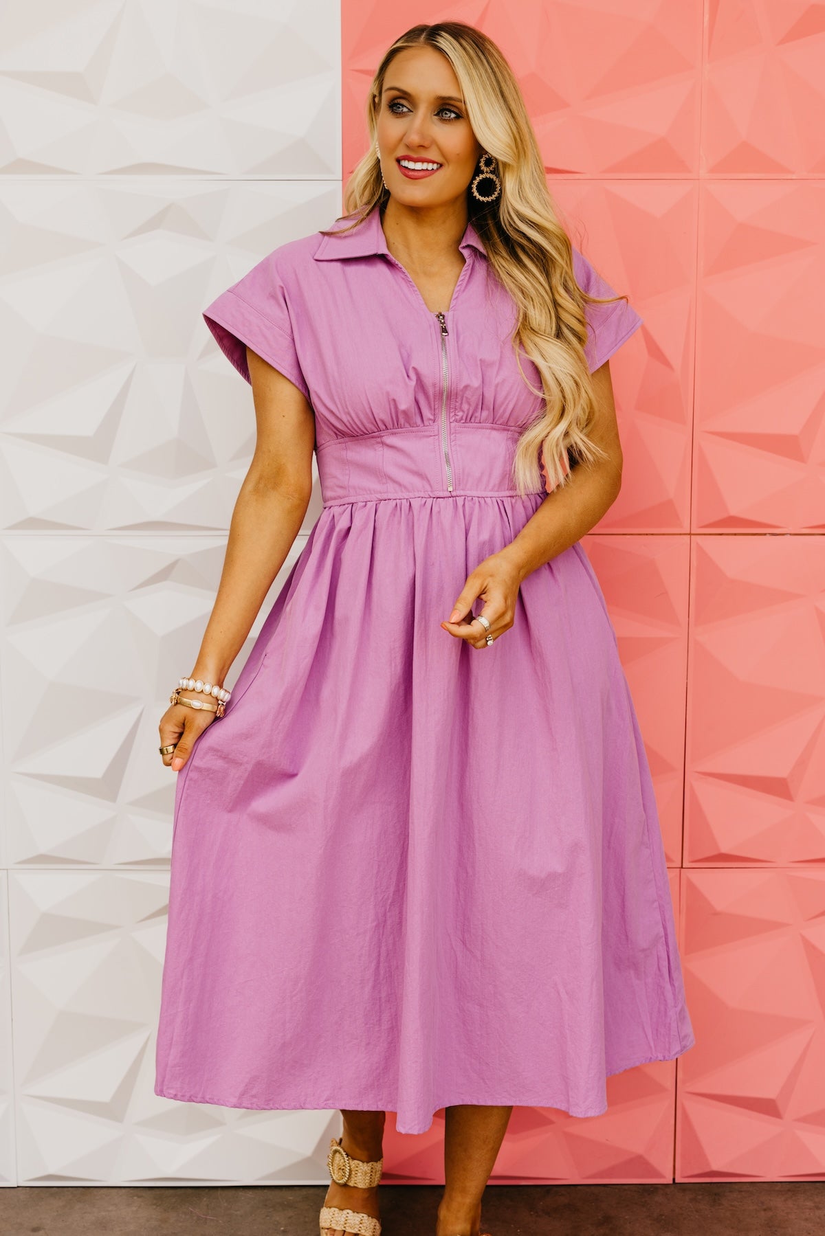 The Lindsey Woven Zipper Midi Dress