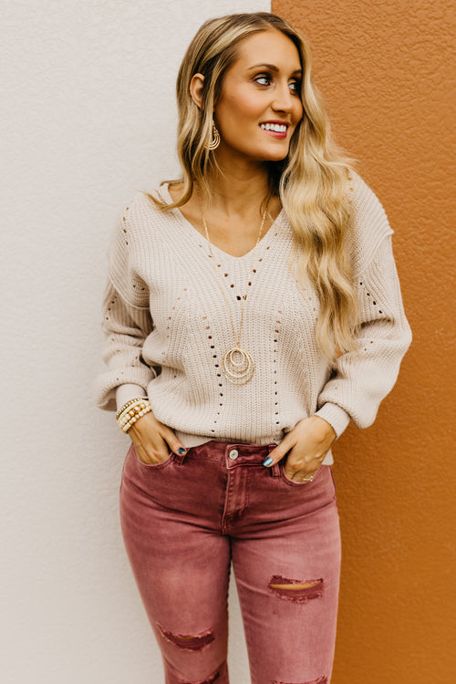 The Aminah V-Neck Eyelet Sweater