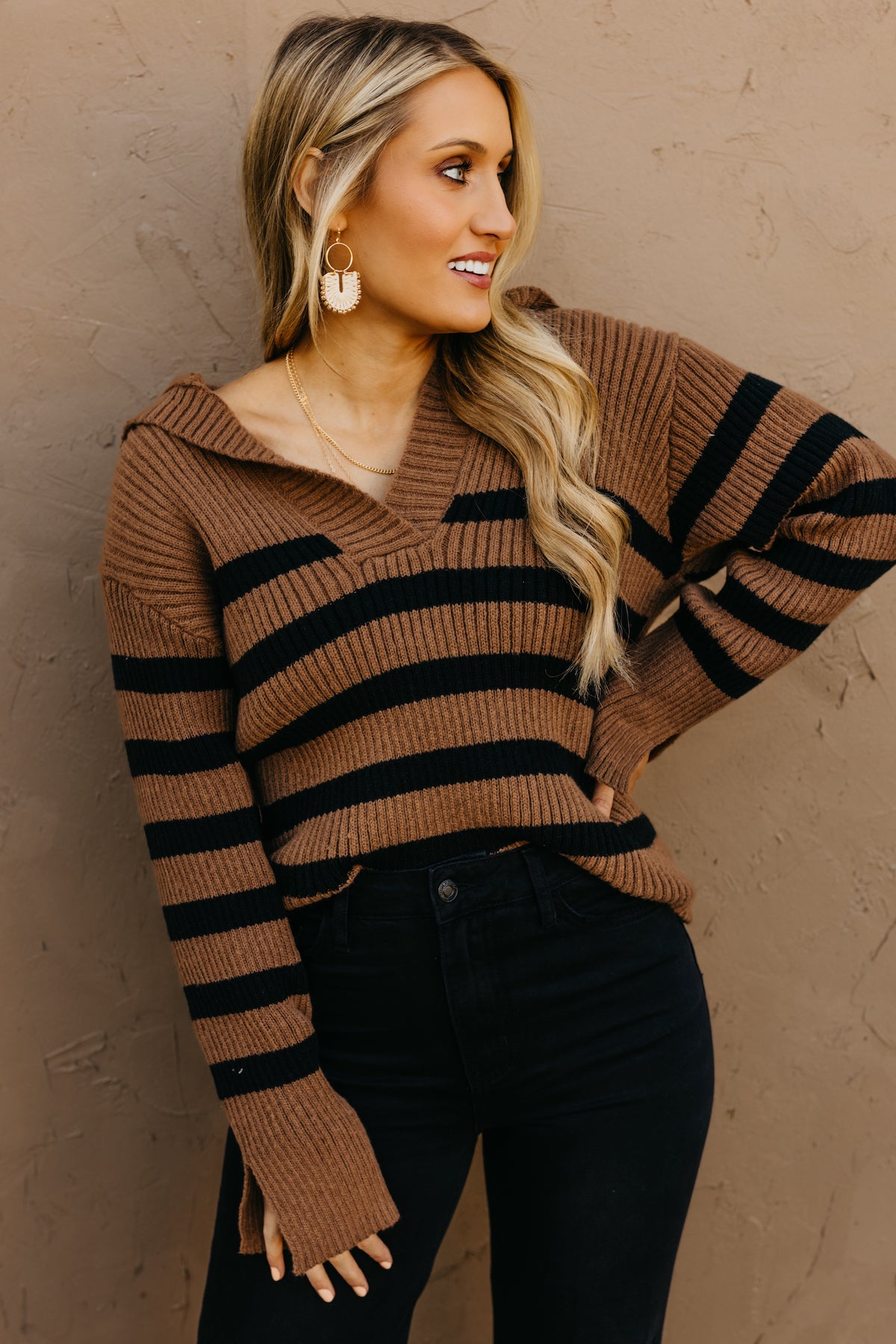 The Isaiah Striped Oversize Collar Sweater  - FINAL SALE