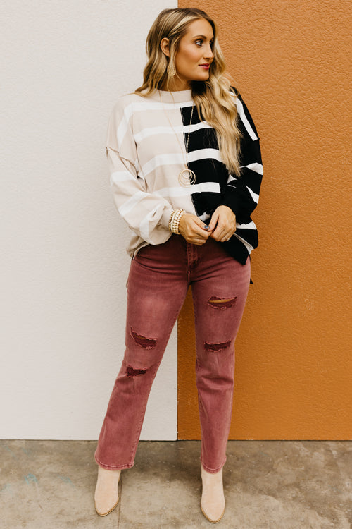 The Blaire Striped Color Block Sweater