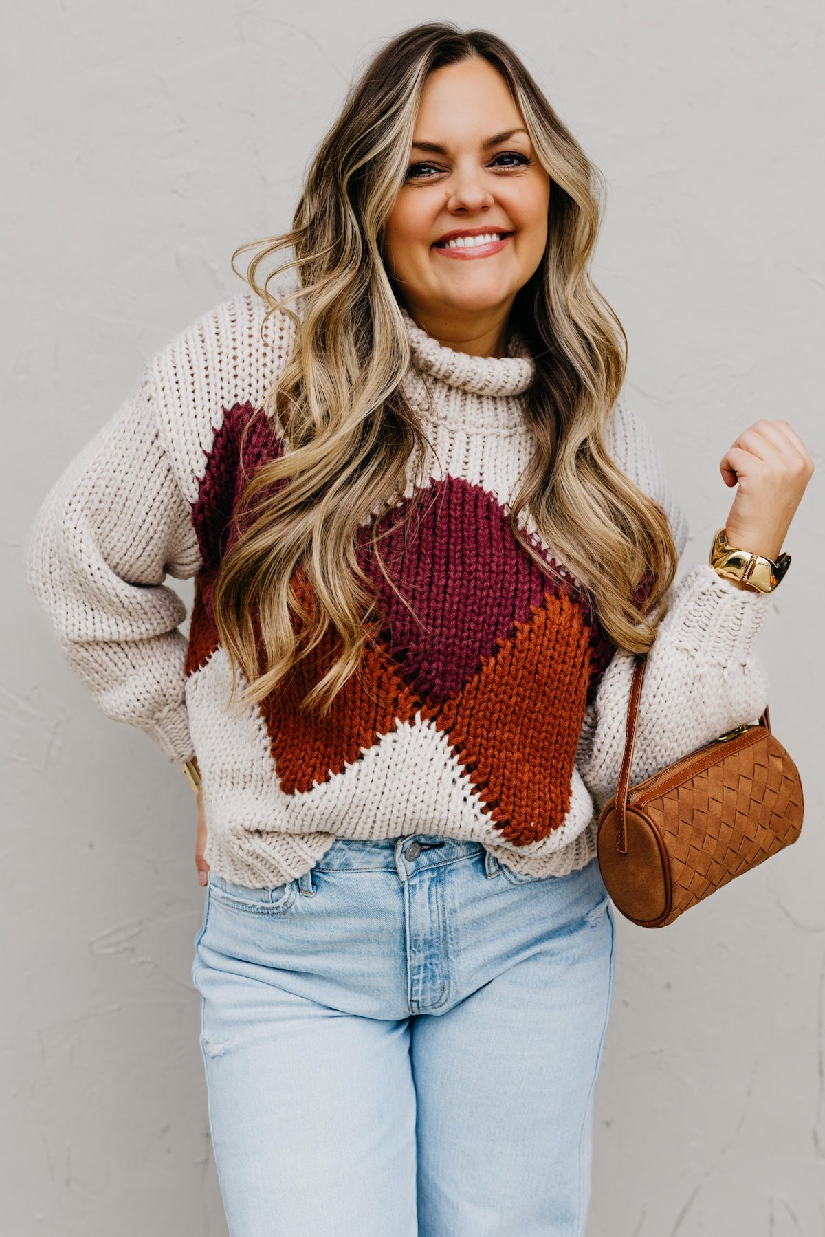 The Faye Argyle Pattern Chunky Sweater