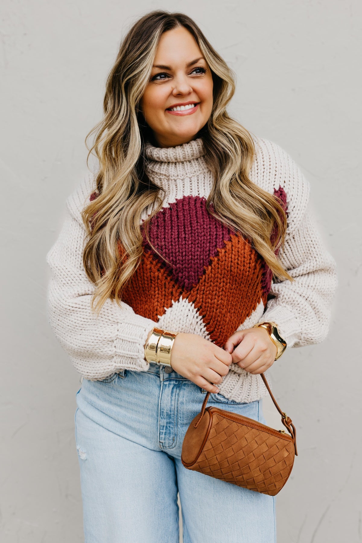 The Faye Argyle Pattern Chunky Sweater