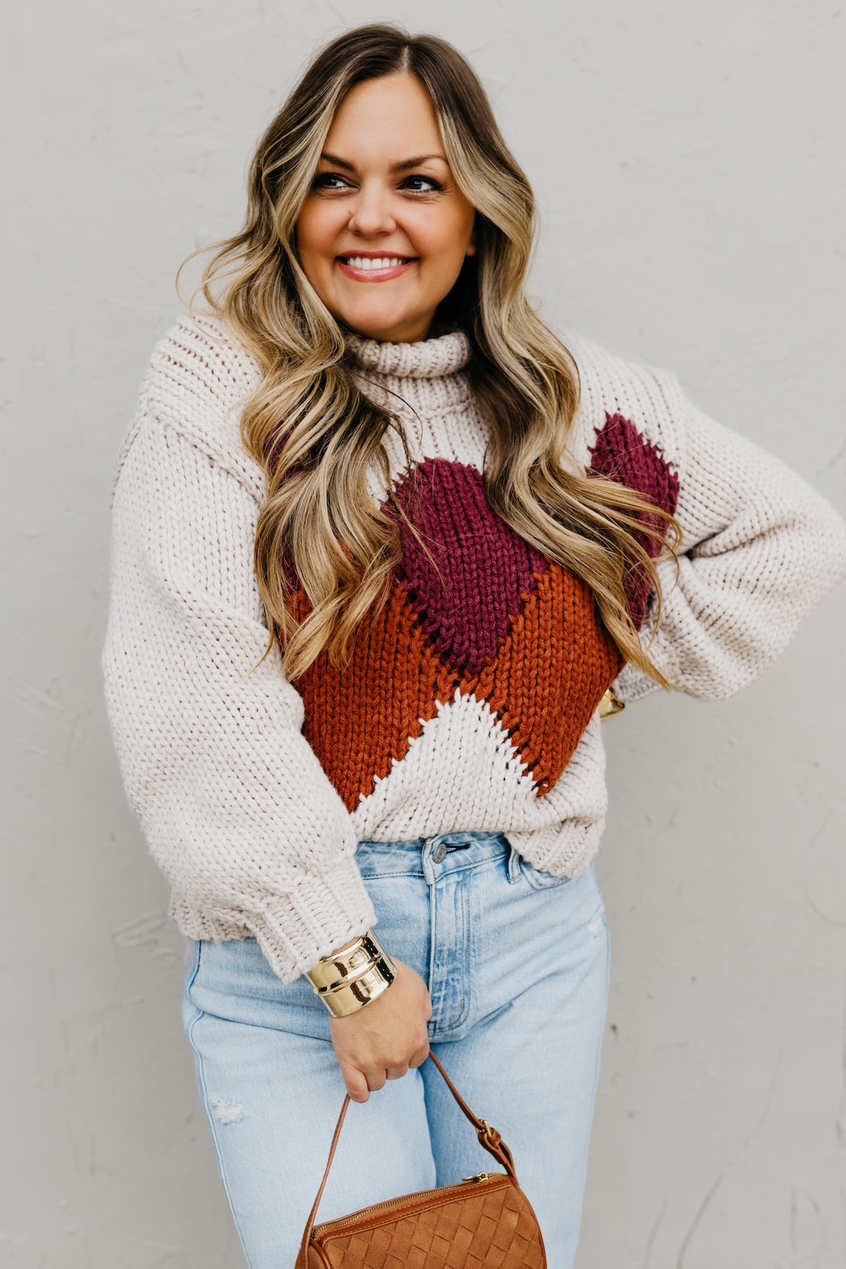 The Faye Argyle Pattern Chunky Sweater