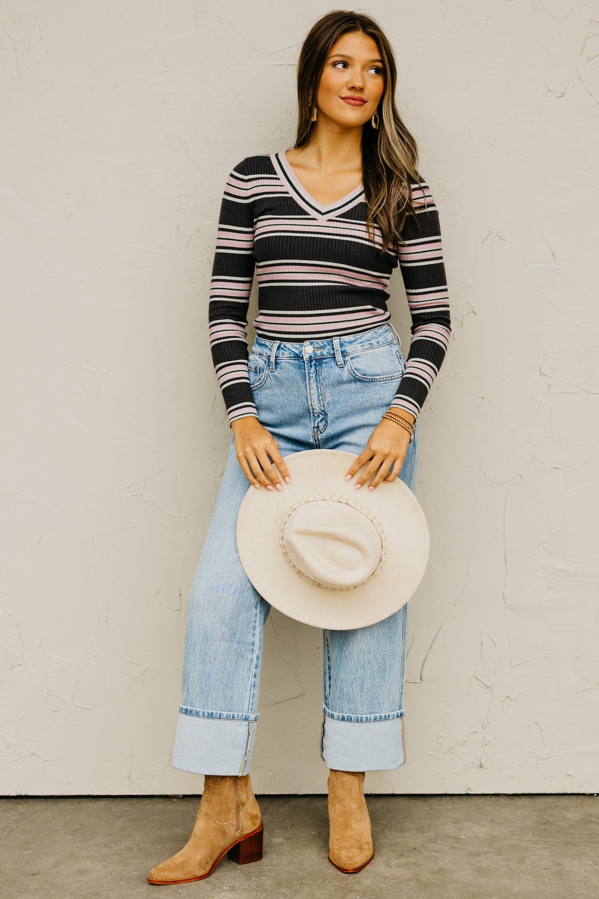 The Sloan Ribbed Stripe Knit Sweater Top