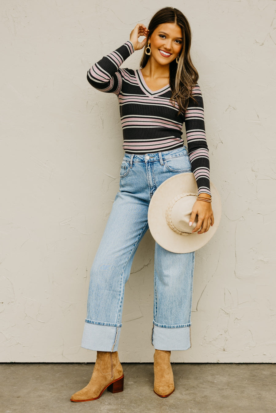 The Sloan Ribbed Stripe Knit Sweater Top