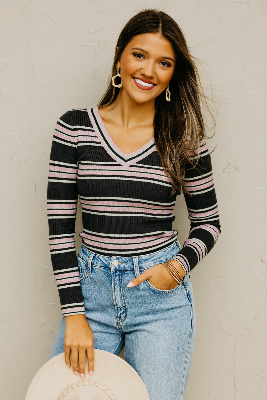 The Sloan Ribbed Stripe Knit Sweater Top