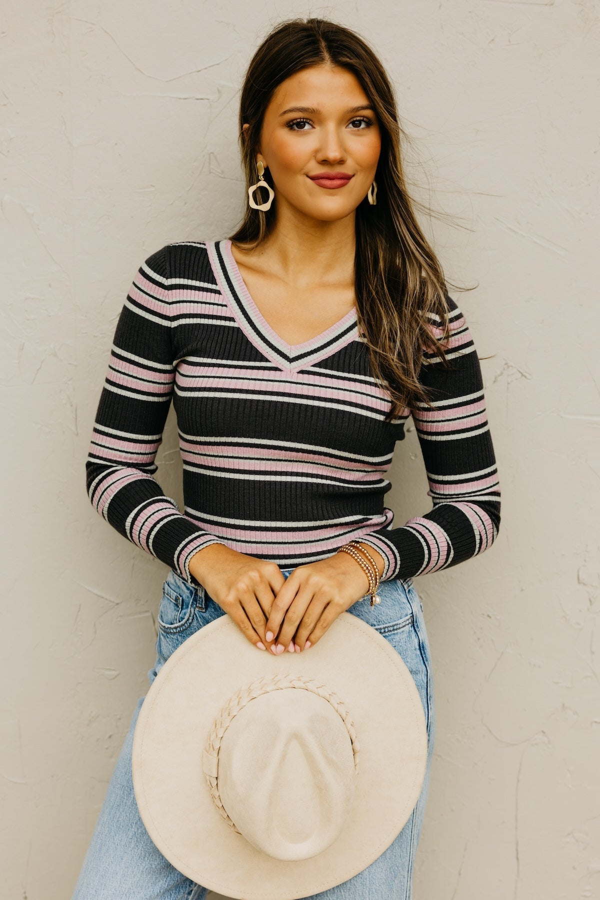 The Sloan Ribbed Stripe Knit Sweater Top