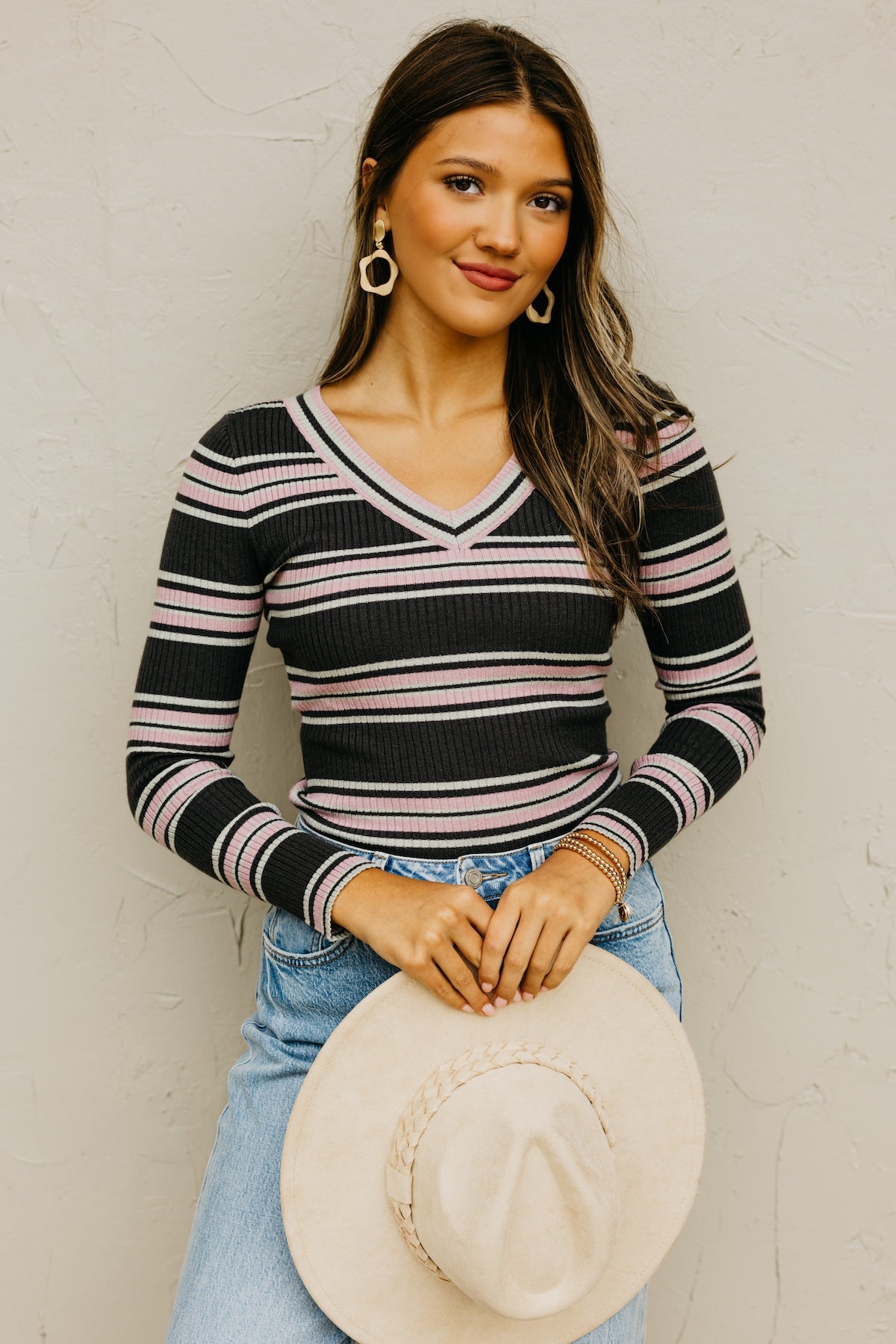 The Sloan Ribbed Stripe Knit Sweater Top
