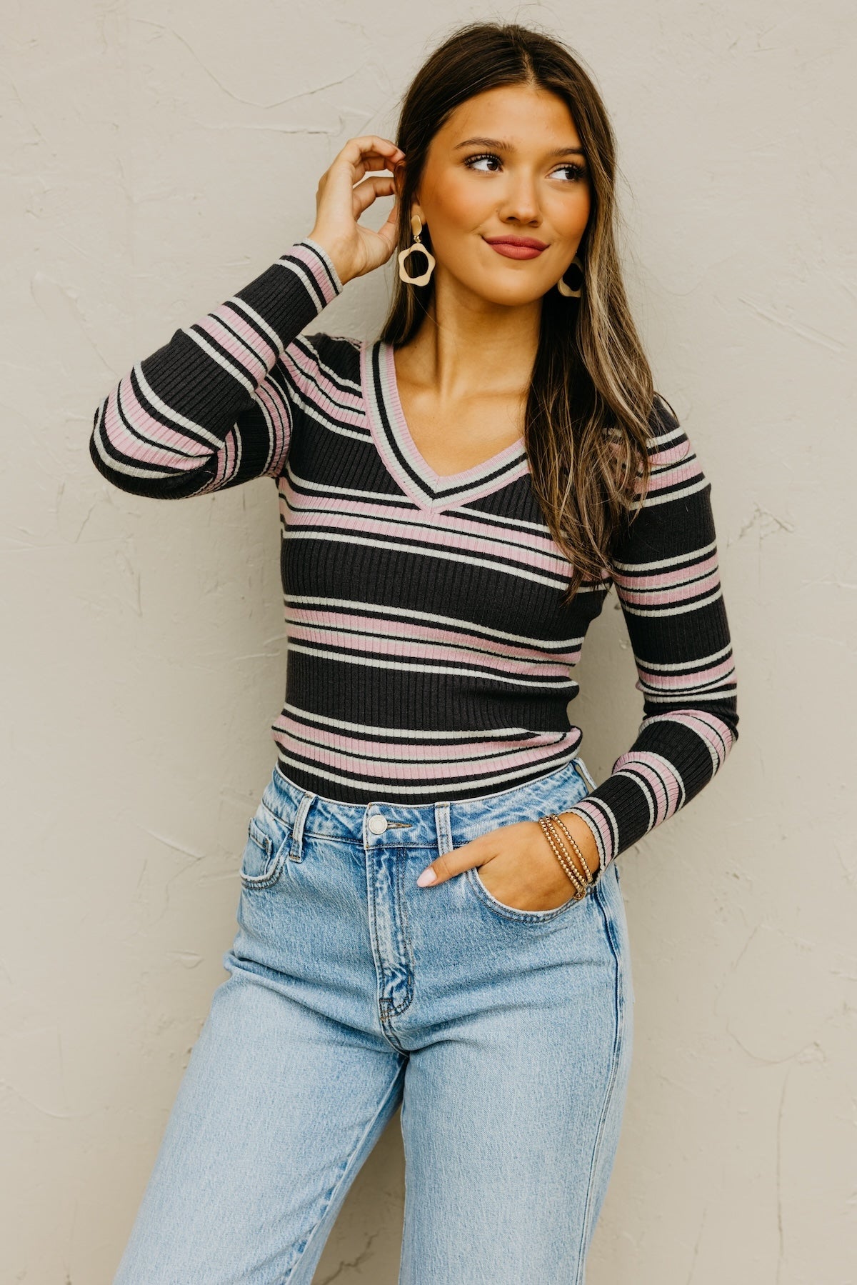 The Sloan Ribbed Stripe Knit Sweater Top